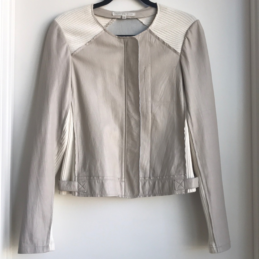 Anthropologie Burning Torch Lamb Leather Knit contrast jacket